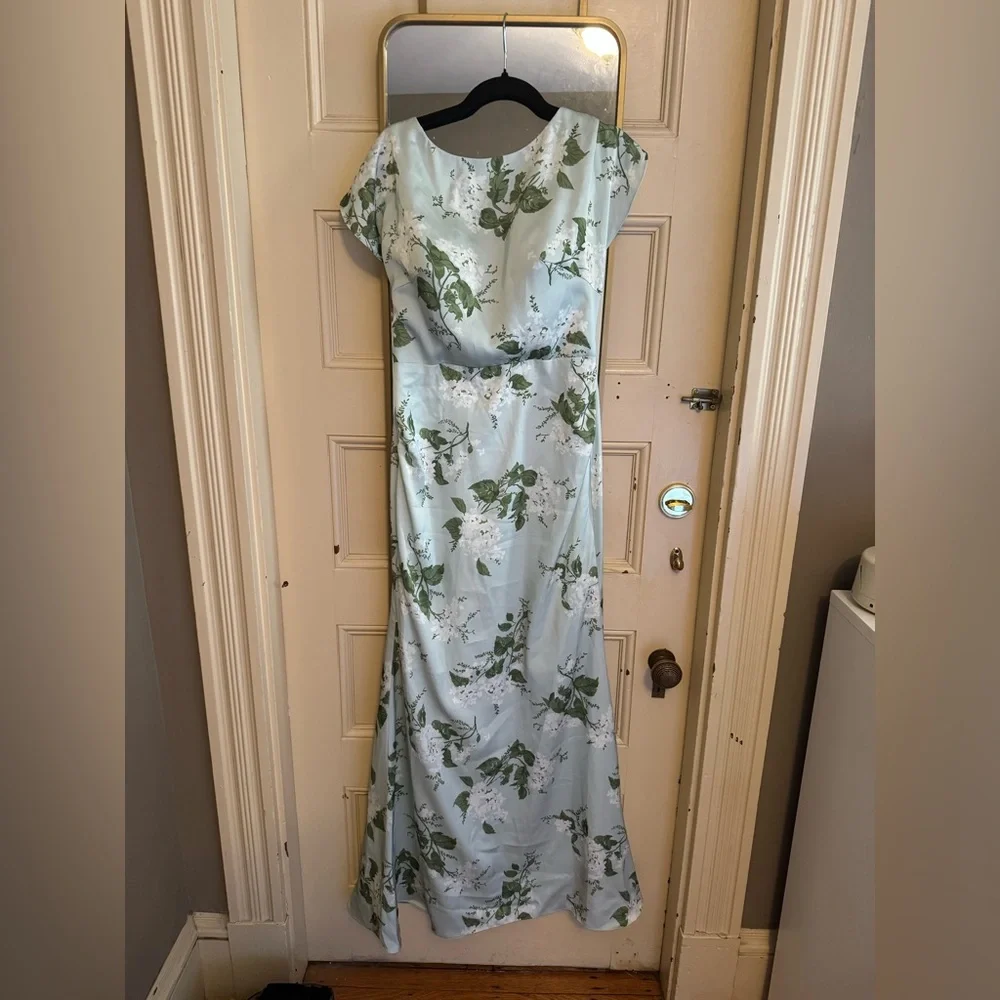 Elegant Mint Floral Satin Gown garden party new 6 satin green AW BRIDAL - Picture 4 of 7